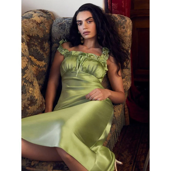 Reformation Erdem Yucca Green Silk Dress M NWT - Picture 1 of 10